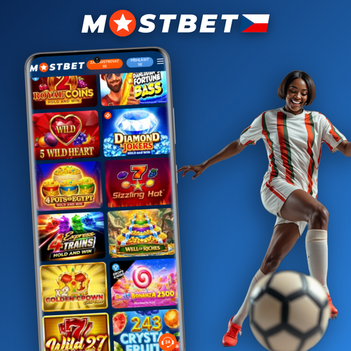 Mostbet casino live lobby se sloty a živými krupiéry na tmavě modrém pozadí